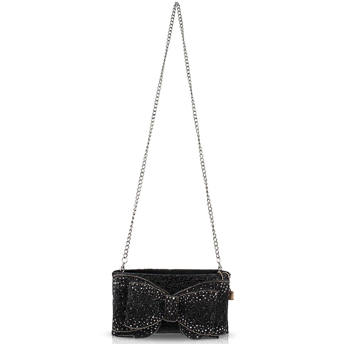 Bow Chic Sparkly Black Clutch
