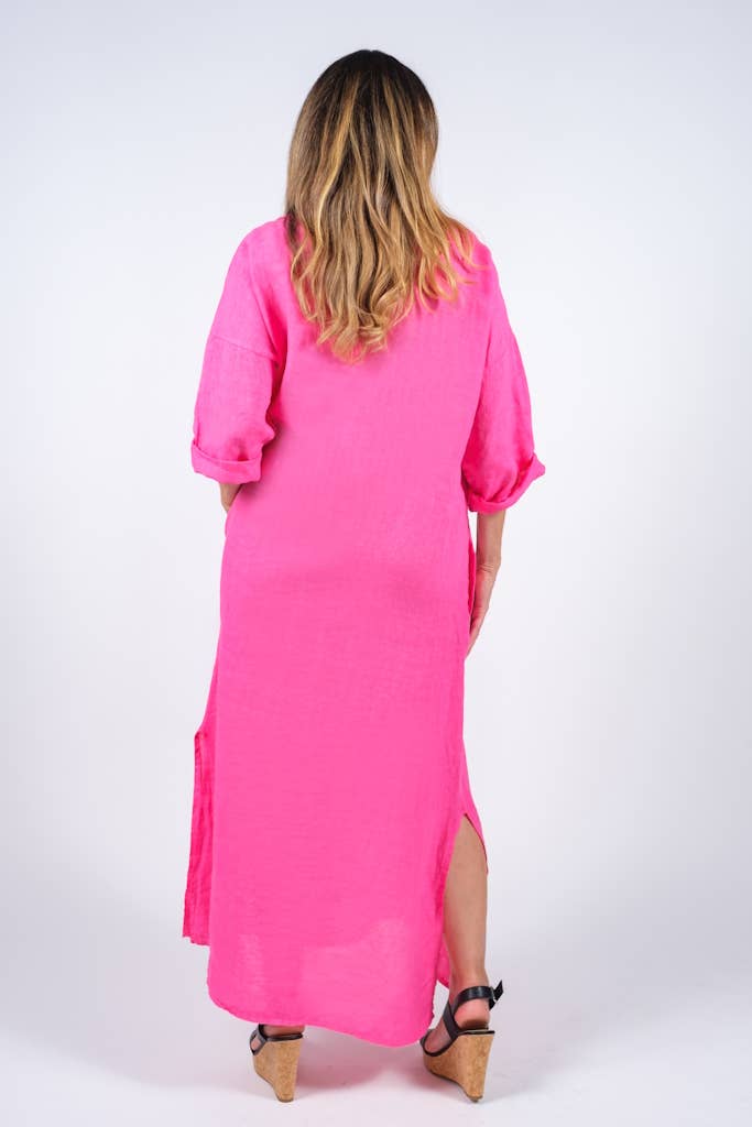 TINA Stephens Italy/Tees By Tina - Fernanda Open Collar Linen Dress (DQ107)