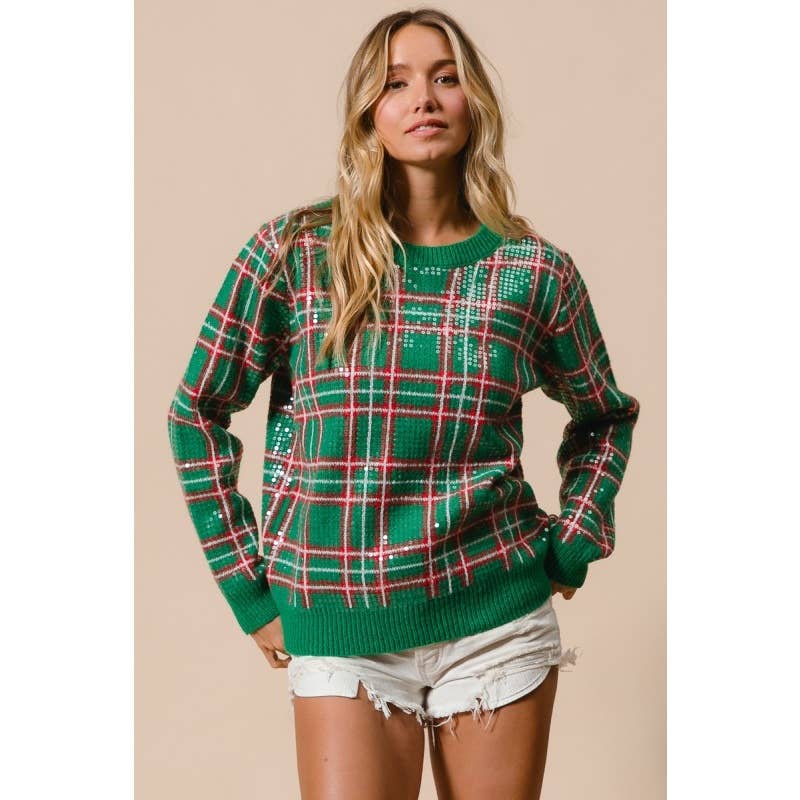 Clear Sequin Plaid Sweater