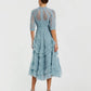 Mac Duggal Blue High Neck Ruffle Tiered A-Line Midi Dress