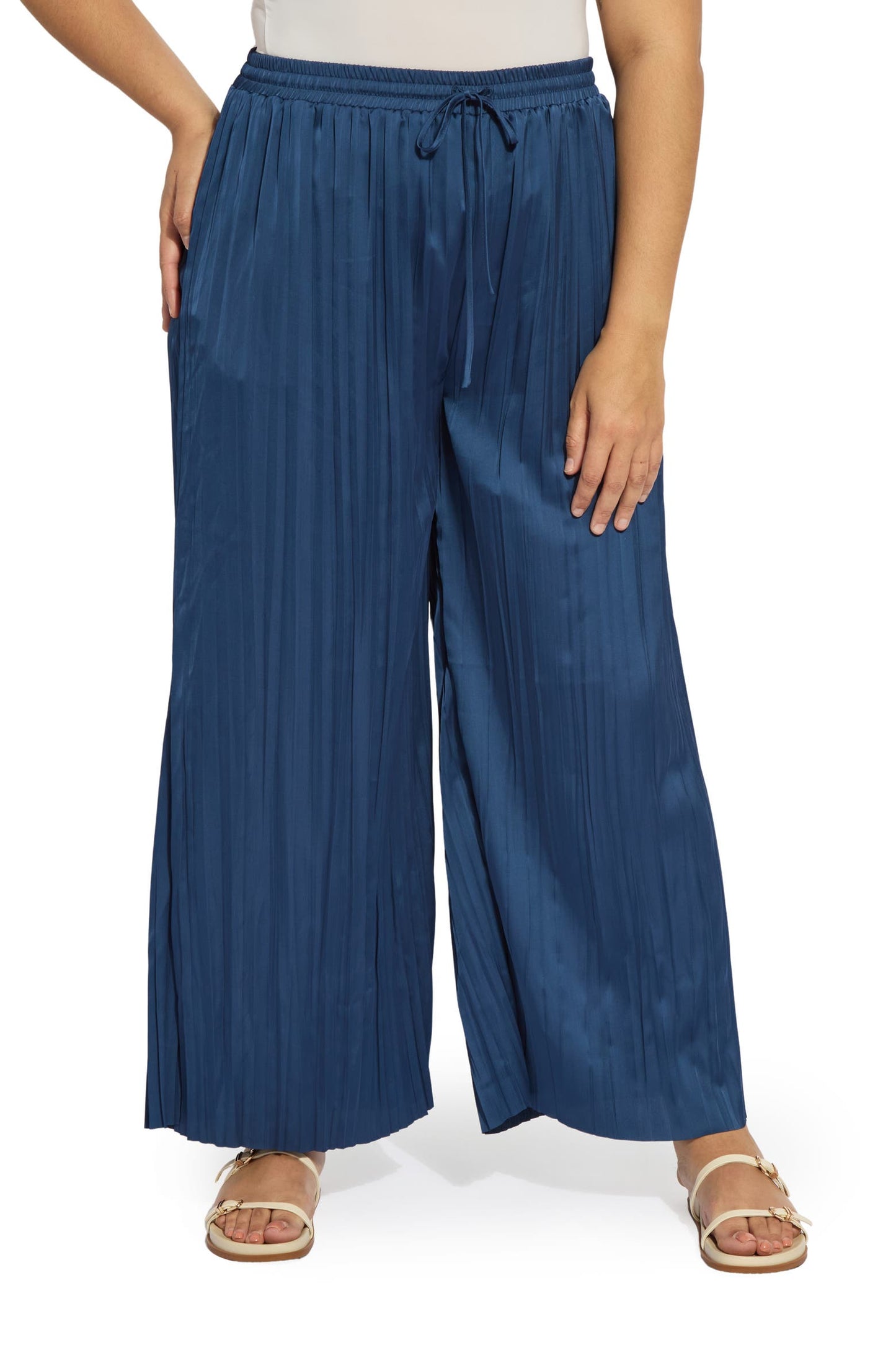 LYSSE Packable Pleated Wide Leg Satin Pants