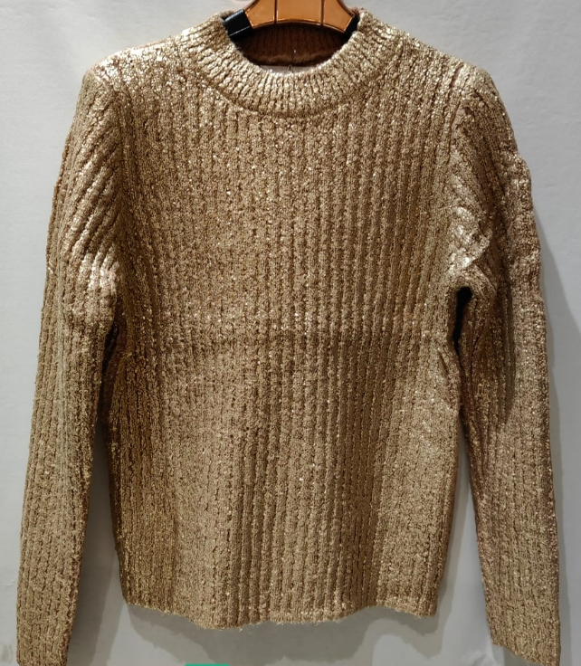 MCG Metallic Gold Warm Cozy Round Neck Knit Sweater
