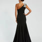 Mac Duggal Black Crepe One Shoulder Gown With Crystal Flower