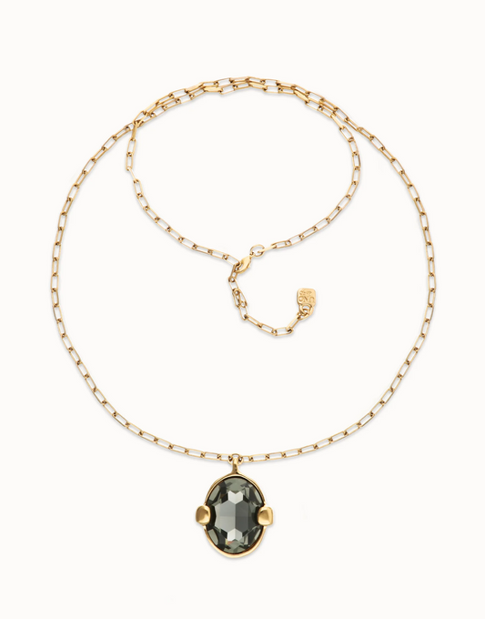 UNO DE 50 Long necklace with gray oval faceted crystal