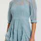 Mac Duggal Blue High Neck Ruffle Tiered A-Line Midi Dress