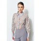 INA - Luxe Satin Contrast Collar Lace Button Down Blouse