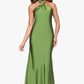 Betsy & Adam Esmerelda Satin Double Knotted Halter Neck Floor Length Dress