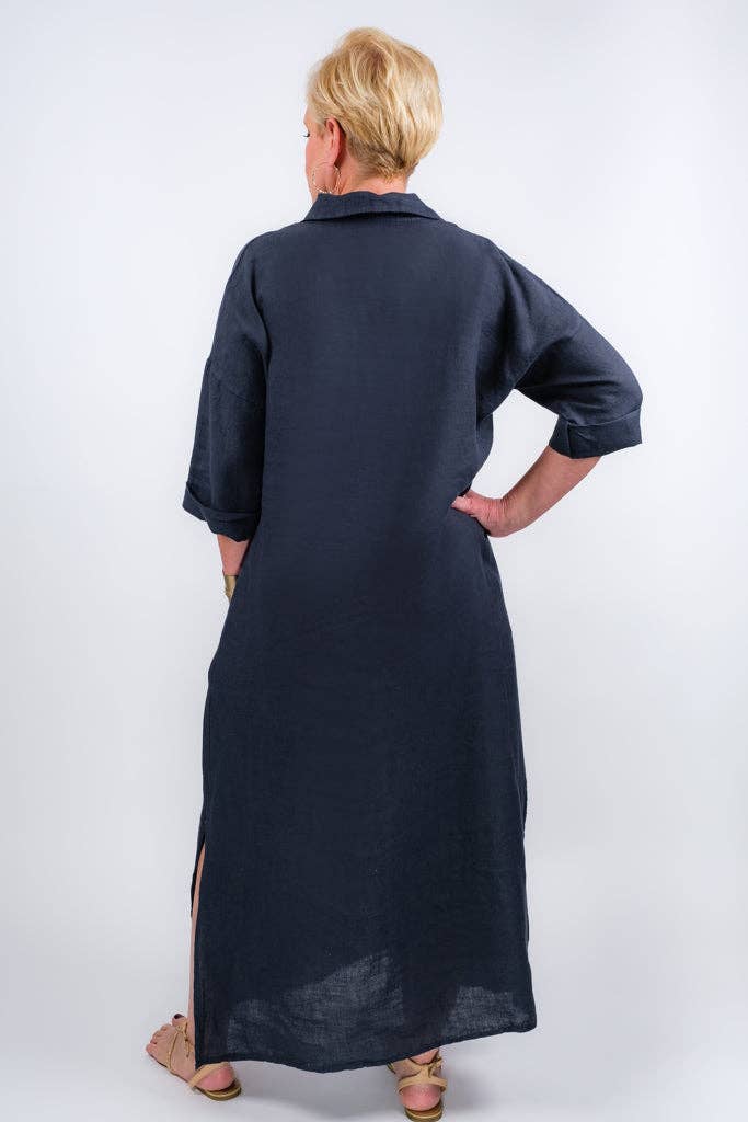 TINA Stephens Italy/Tees By Tina - Fernanda Open Collar Linen Dress (DQ107)