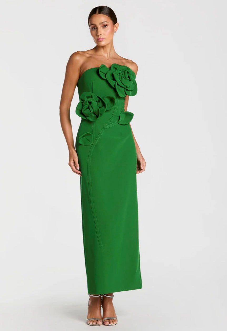 Mac Duggal Strapless Crepe Dress With 3D Flower Detail