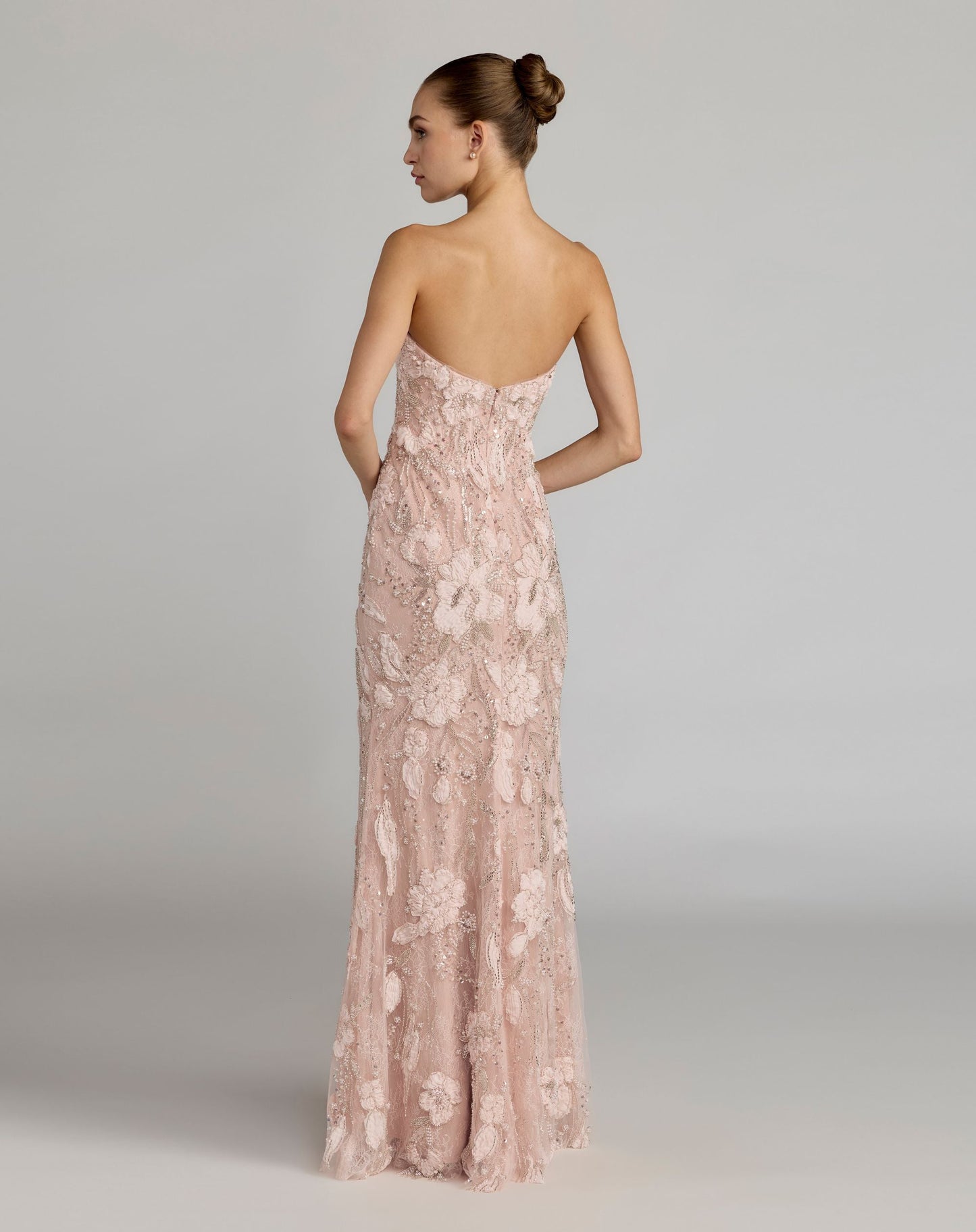 Mac Duggal Pink Embellished Lace Strapless Sweetheart Gown