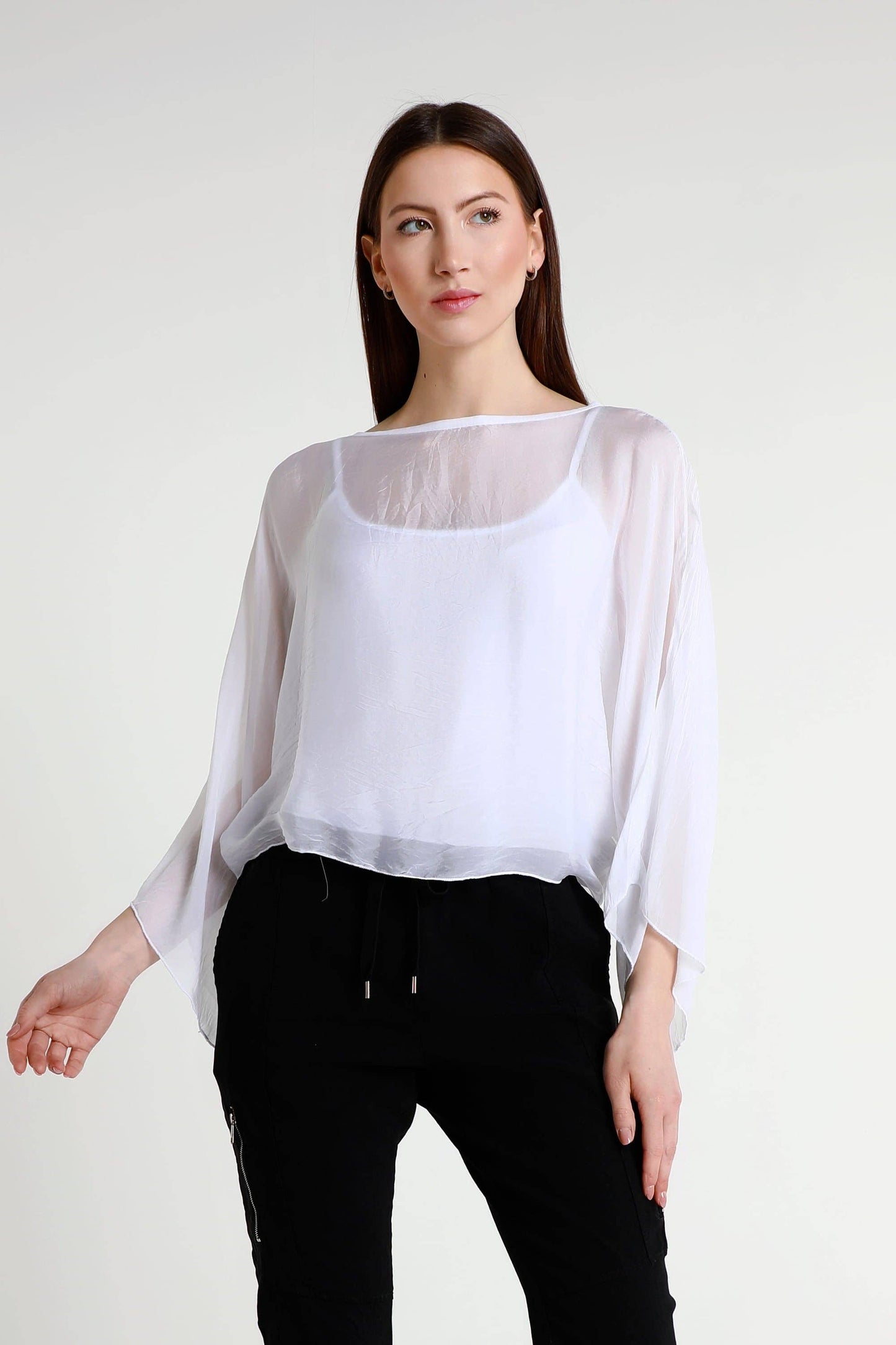 TINA Stephens Italy/Tees By Tina - Sofita 3/4 Sleeve Cropped Silk Kaftan (BQ200)