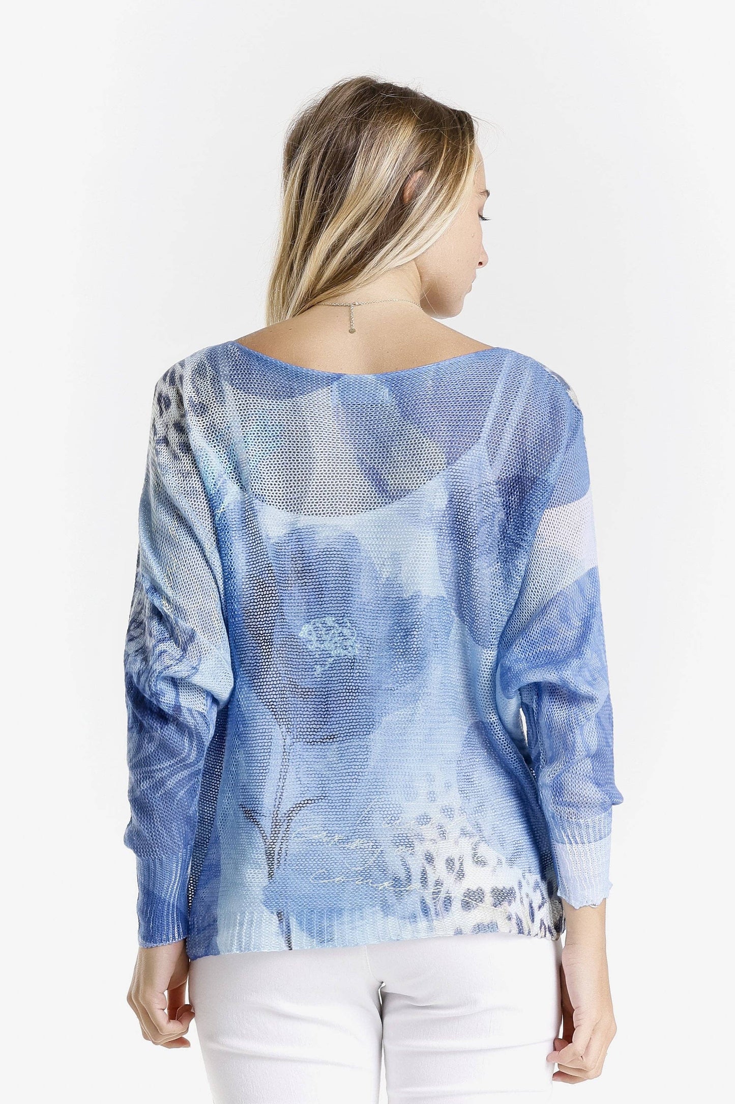 TINA Stephens Italy/Tees By Tina - Circle Flower Danielle Batwing Open Knit Sweater (BLS424CF)