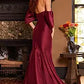 Jovani 23398 Burgundy Off the Shoulder Mermaid Evening Dress