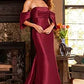 Jovani 23398 Burgundy Off the Shoulder Mermaid Evening Dress