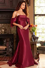 Jovani 23398 Burgundy Off the Shoulder Mermaid Evening Dress