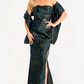 Jovani Strapless Metallic Gown With High Slit
