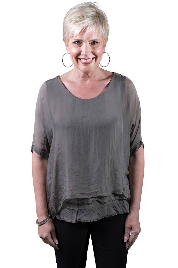 Adriana Silk Double Raw Edge Top (BQ209)
