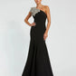 Mac Duggal Black Crepe One Shoulder Gown With Crystal Flower
