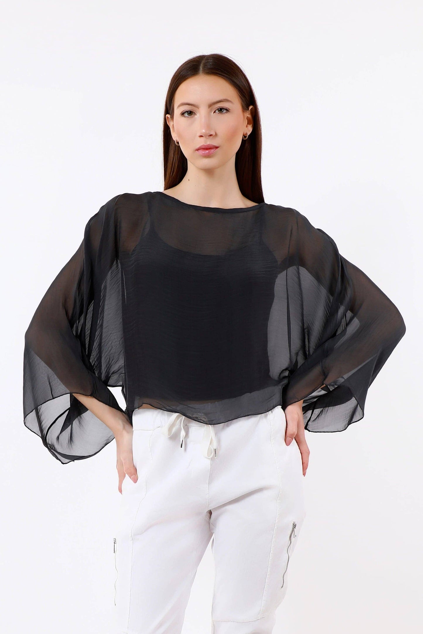 TINA Stephens Italy/Tees By Tina - Sofita 3/4 Sleeve Cropped Silk Kaftan (BQ200)