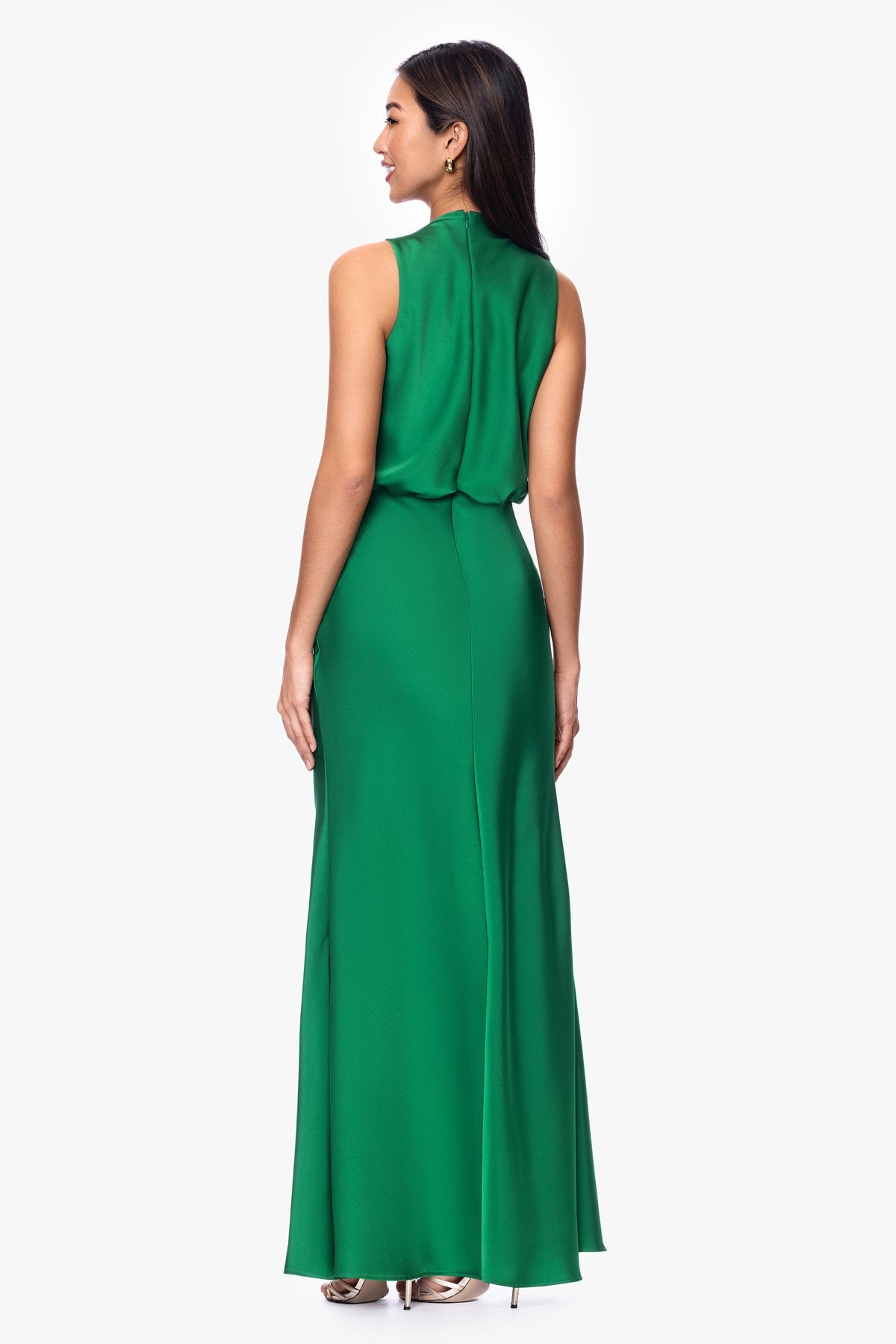 Betsy & Adam COLETTE SATIN ROUCHED TRIM FLOOR LENGTH DRESS