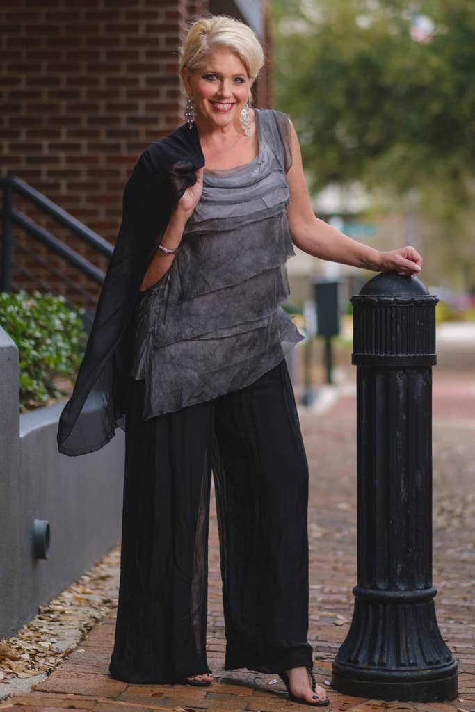 TINA Stephens Italy/Tees By Tina - Mercedes Foldover Waist Silk Pant (PL203): 316 Olive / One Size
