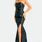 Jovani Strapless Metallic Gown With High Slit