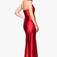 Betsy & Adam Antonia Satin Cowl Halter Neck Rouched Floor Length Dress