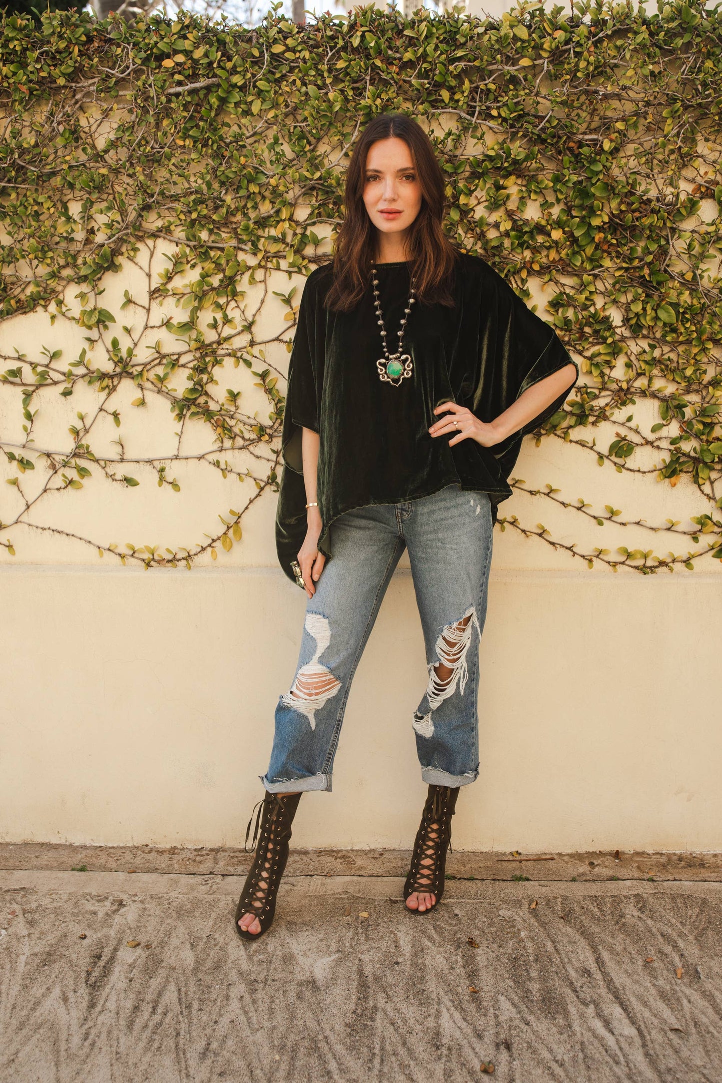 Jennafer Grace Olive Silk Velvet Scarf Top