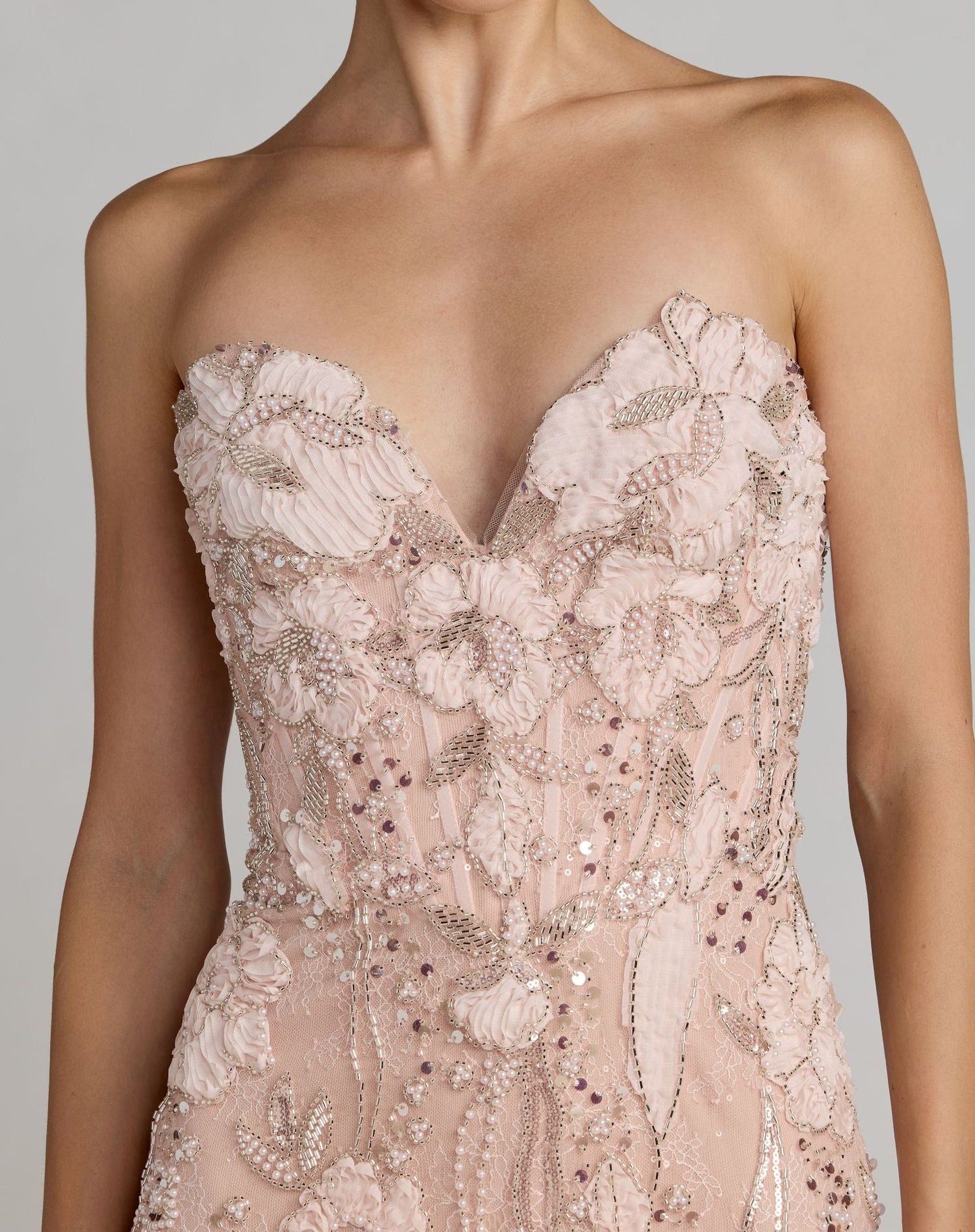 Mac Duggal Pink Embellished Lace Strapless Sweetheart Gown