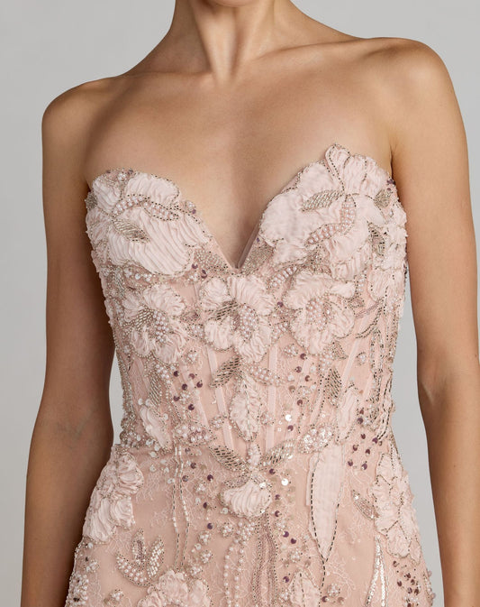 Mac Duggal Pink Embellished Lace Strapless Sweetheart Gown
