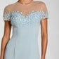 Mac Duggal Blue Crepe Mermaid Gown With Beaded Illusion Neck
