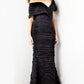 Jovani Black Off the Shoulder Sheath Crinkle Gown