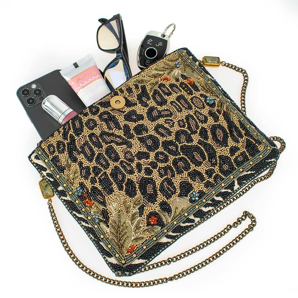 Mary Francis Untamed Beaded Animal Print Crossbody Handbag