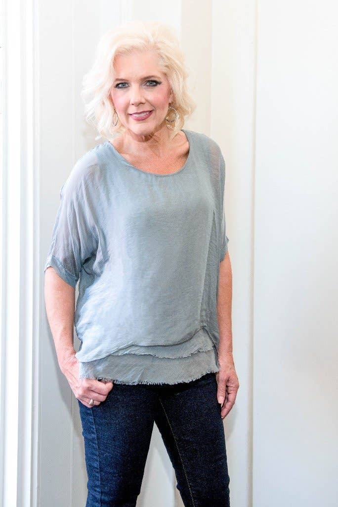 Adriana Silk Double Raw Edge Top (BQ209)