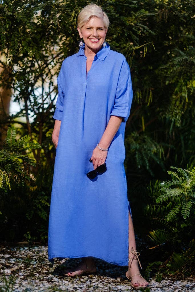 TINA Stephens Italy/Tees By Tina - Fernanda Open Collar Linen Dress (DQ107)