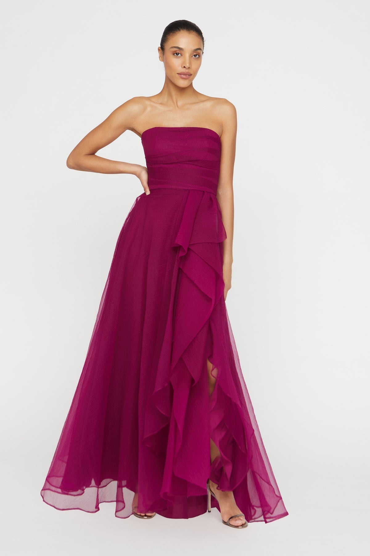Theia Couture Teresa Strapless Draped Gown