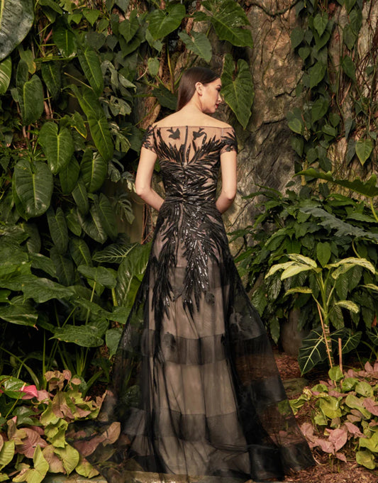 Alexander by Daymor Couture Cap Sleeve Sequin Ornate Embroidered Gown