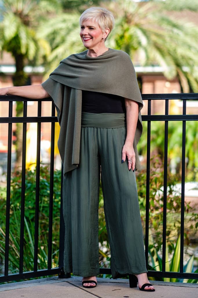 TINA Stephens Italy/Tees By Tina - Mercedes Foldover Waist Silk Pant (PL203): 100 White / One Size