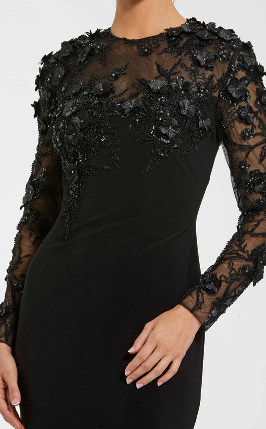 Mac Duggal  Long Sleeve Floral Embellished Column Gown