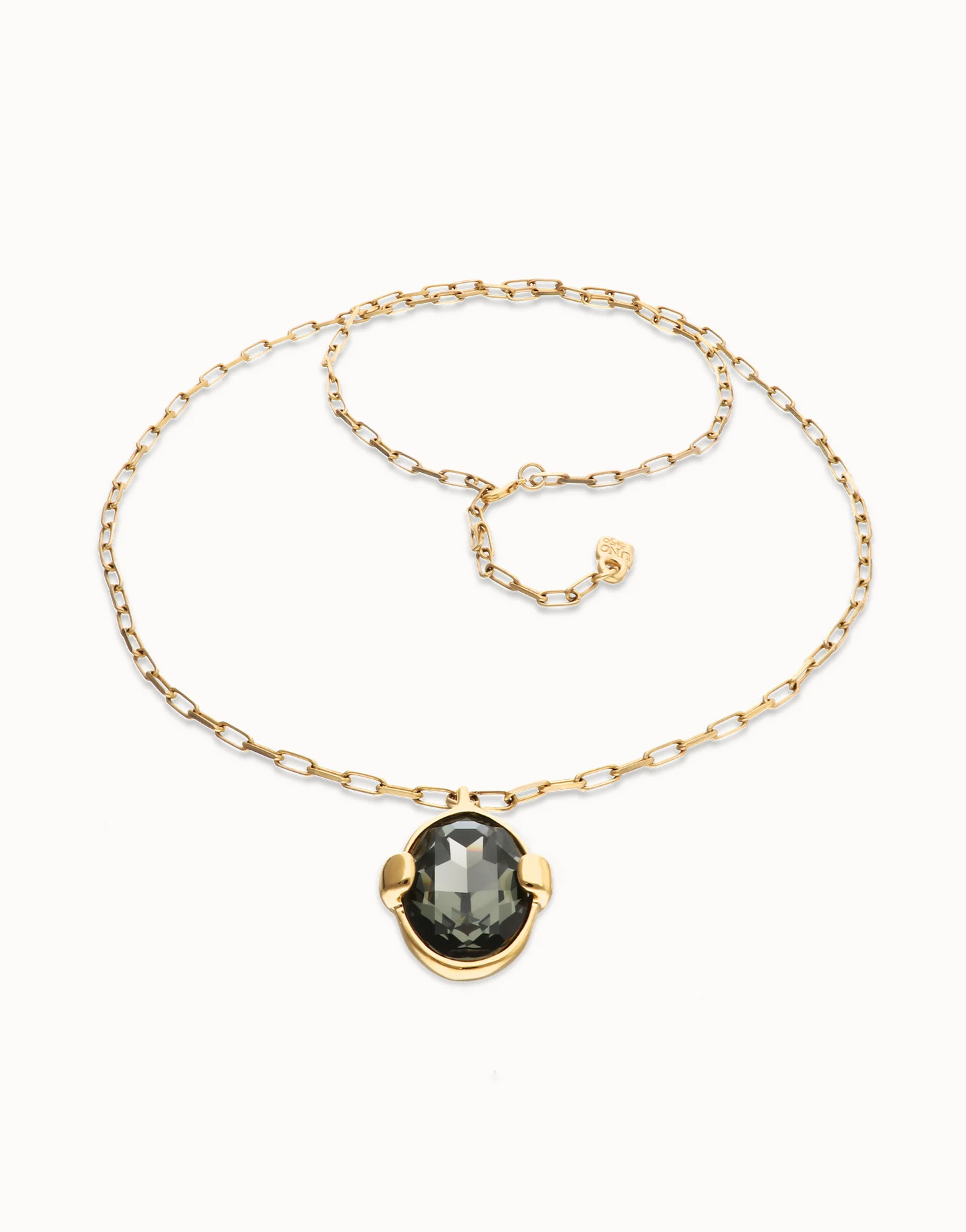 UNO DE 50 Long necklace with gray oval faceted crystal
