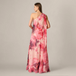 Adrianna Papell One Shoulder Peony Floral Chiffon Scarf Gown In Pink Multi