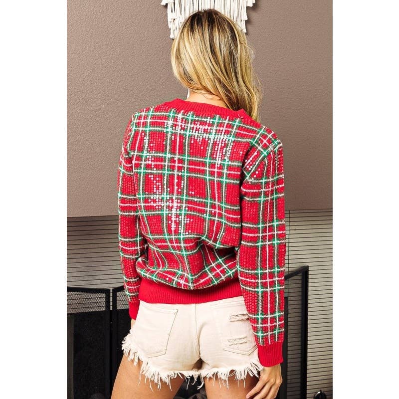 Clear Sequin Plaid Sweater