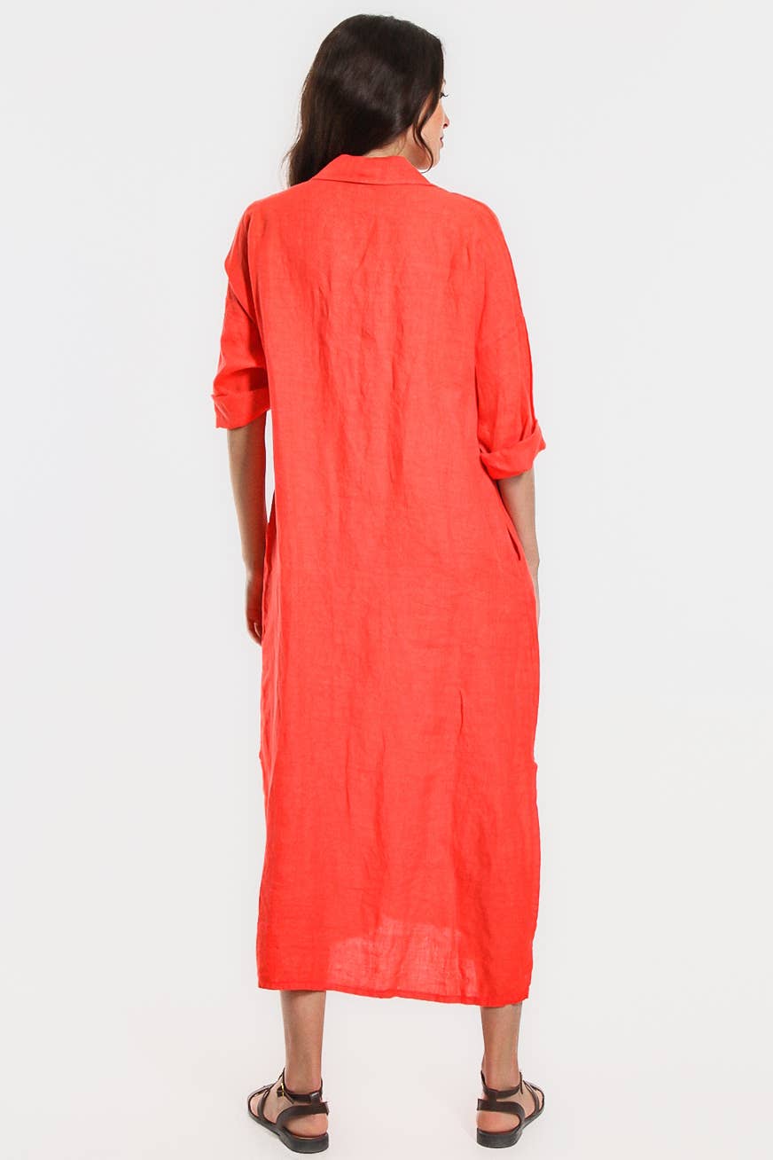 TINA Stephens Italy/Tees By Tina - Fernanda Open Collar Linen Dress (DQ107)