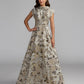 Mac Duggal Silver Floral Brocade Cap Sleeve Ball Gown