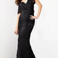 Jovani Black Off the Shoulder Sheath Crinkle Gown