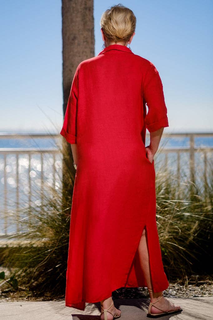 TINA Stephens Italy/Tees By Tina - Fernanda Open Collar Linen Dress (DQ107)