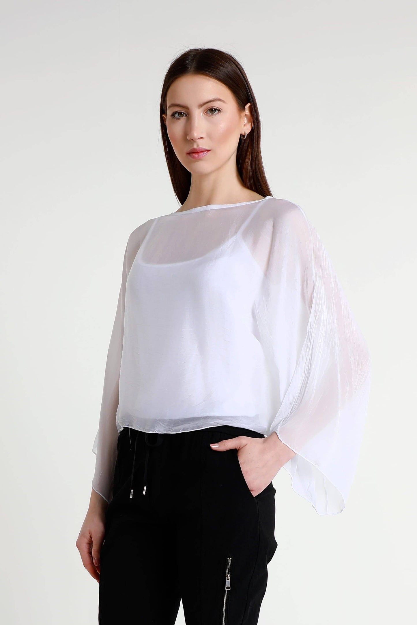 TINA Stephens Italy/Tees By Tina - Sofita 3/4 Sleeve Cropped Silk Kaftan (BQ200)