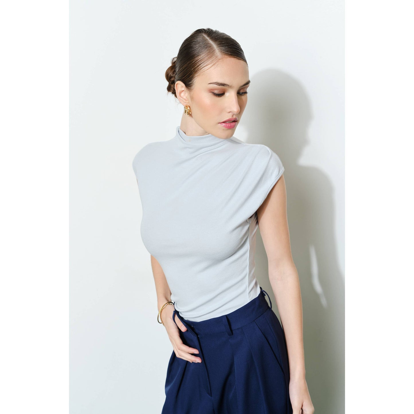 INA - Classic Mock Neck Sleeveless Knit Top