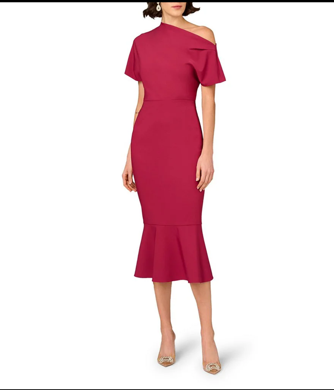 Aidan Mattox Stretch Crepe One-Shoulder Short Sleeve Flared Hem Dress