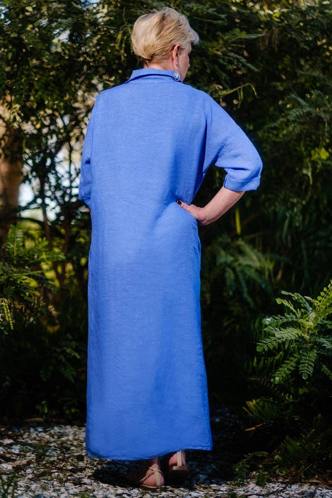TINA Stephens Italy/Tees By Tina - Fernanda Open Collar Linen Dress (DQ107)
